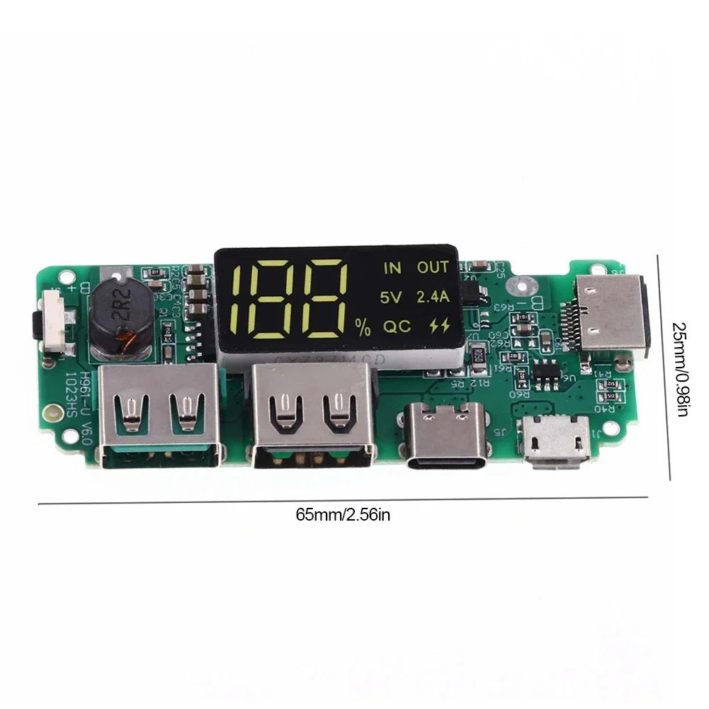 18650 Mini Type-C Power Bank Module with Overcharge LED Display Dual USB Lithium Storage Battery Charger Control Board 2A