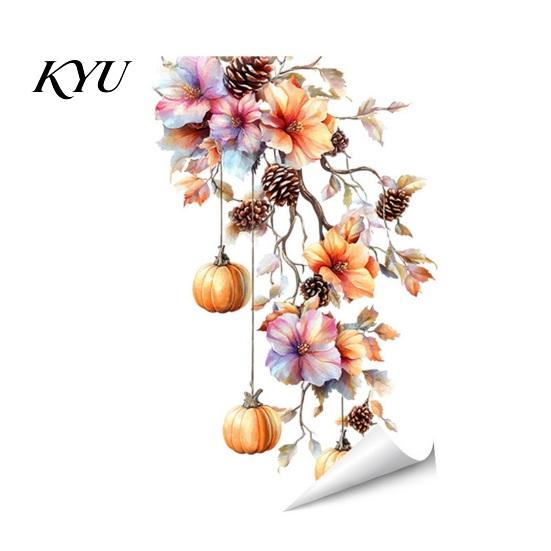 Autumn Theme Party Supplies Fall Thanksgiving Static Window Clings, Pumpkin Maple Leaf Floral Glass Reusable Stickers Decals, Removable Harvest Season
