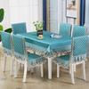 Chinese Style Chair Cover Dining Table Cloth Thick Anti Slip Chair Cushion with Lace Skirt Simple Printed Tablecloth Home Decor