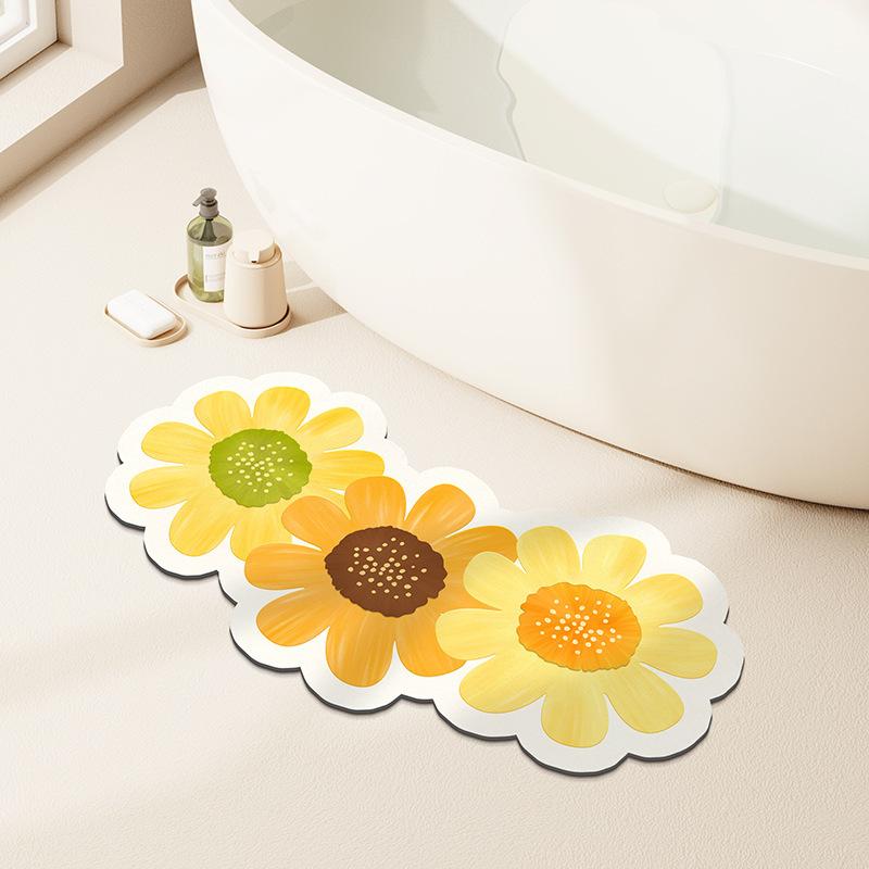Small Fresh Flowers Diatom Mud Mat Home Bathroom Cute Flower Non-slip Mat Bathroom Absorbent Quick Drying Mat