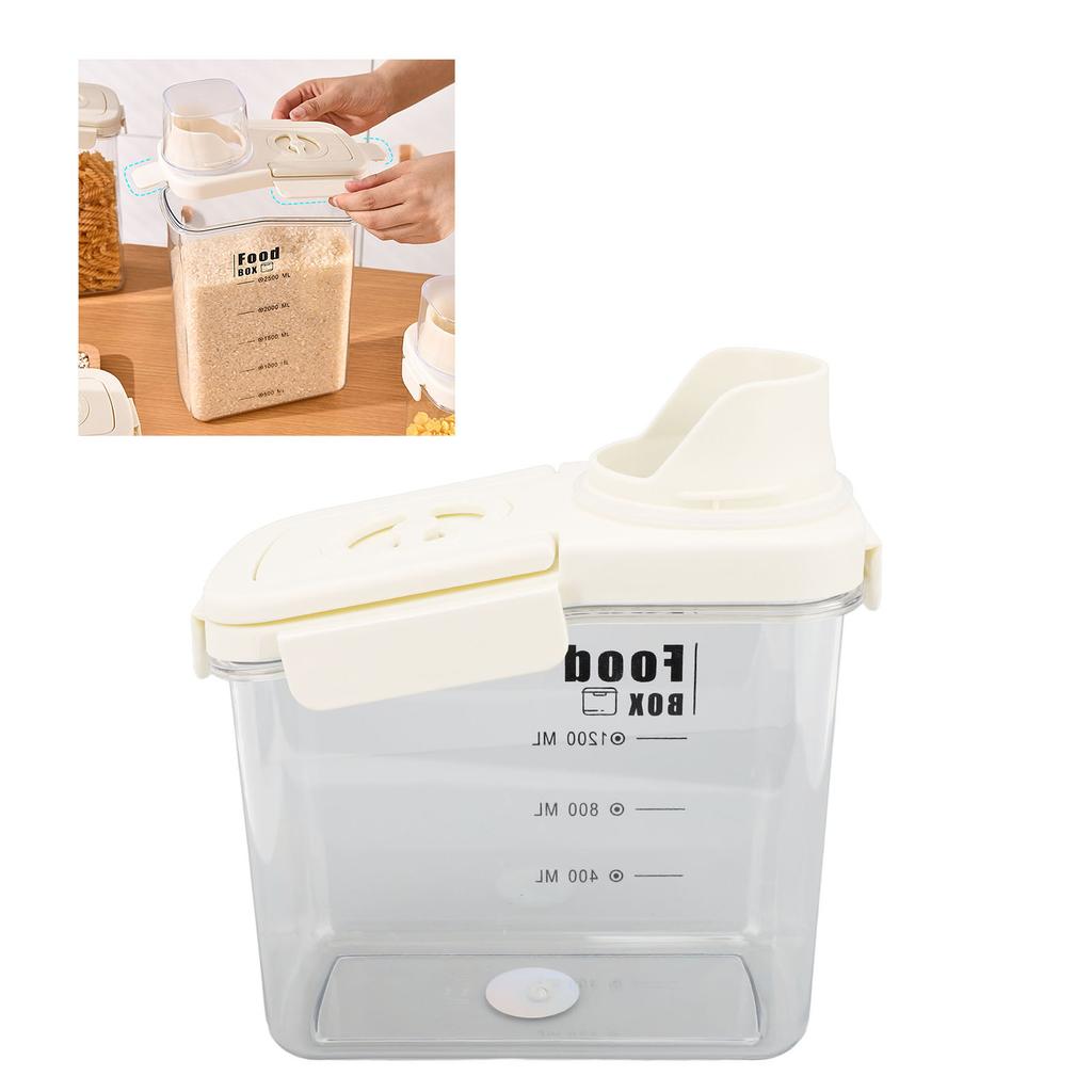 Cereal Storage Container with Pourable Spout Ergonomic Handle Lid Scale Timing Airtight Damp Proof Plastic Rice Storage Bin for Flour Bean Pet Food