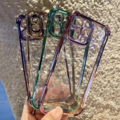 Custodia morbida in TPU trasparente con placcatura colorata per iPhone 16 Pro Max 15 Pro 14 13 12 11, protezione antiurto lucida per l'obiettivo.