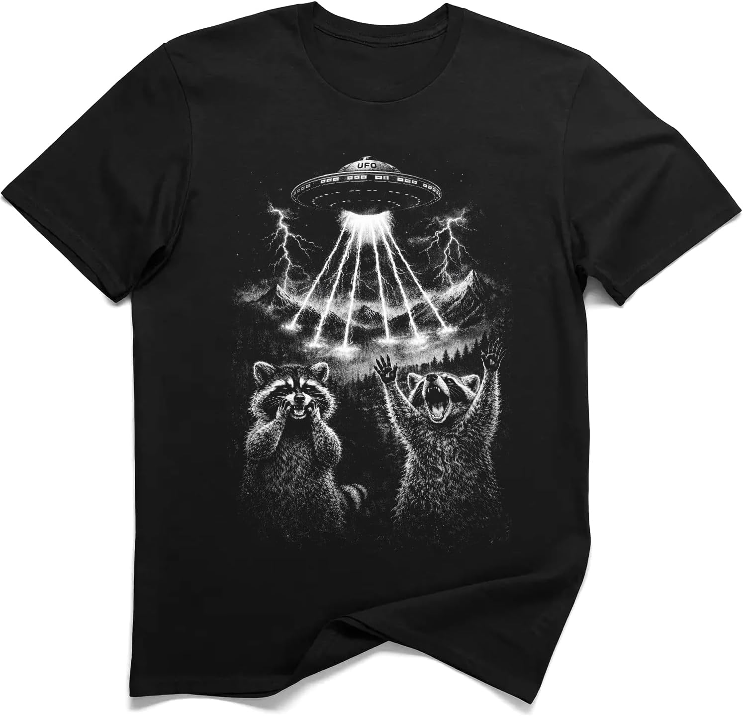 Funny Alien Raccoon UFO Abduction Tee S разноцветный