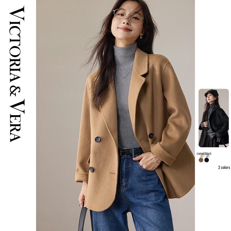 

VICTORIA&VERA Women s Double-Breasted Wool Blend Coat S
