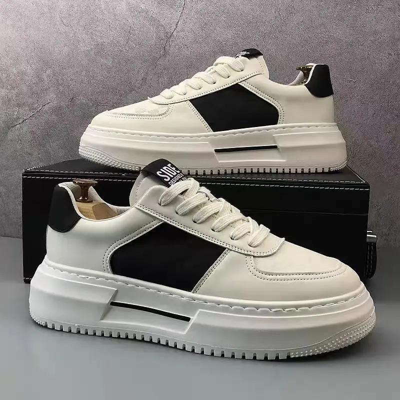 Men's Trendy Versatile Sports and Casual Leather Shoes Men's Thick Sole Heightening Small White Shoes 2024