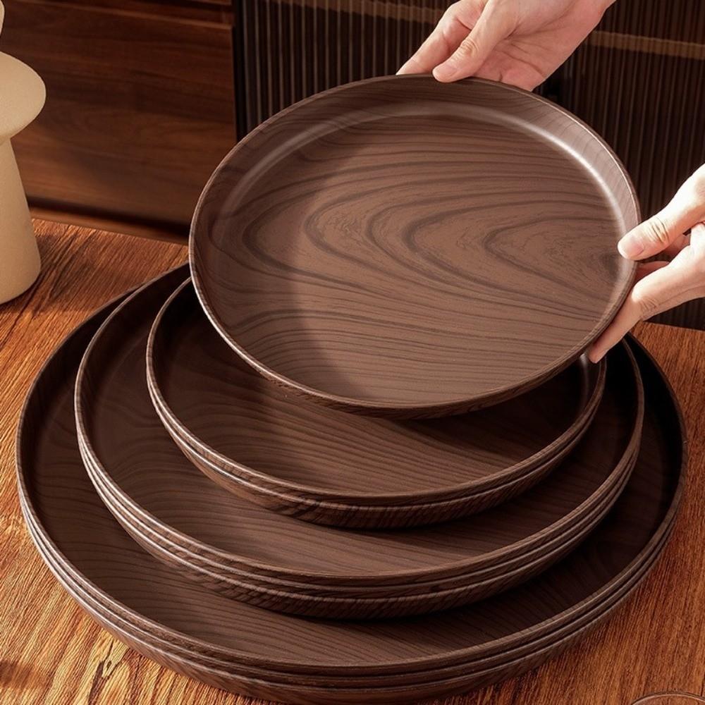 20/26/32/38cm Imitation Wooden Tray Round Shape Food Tray Imitation Wooden Serving Tray  Home Use