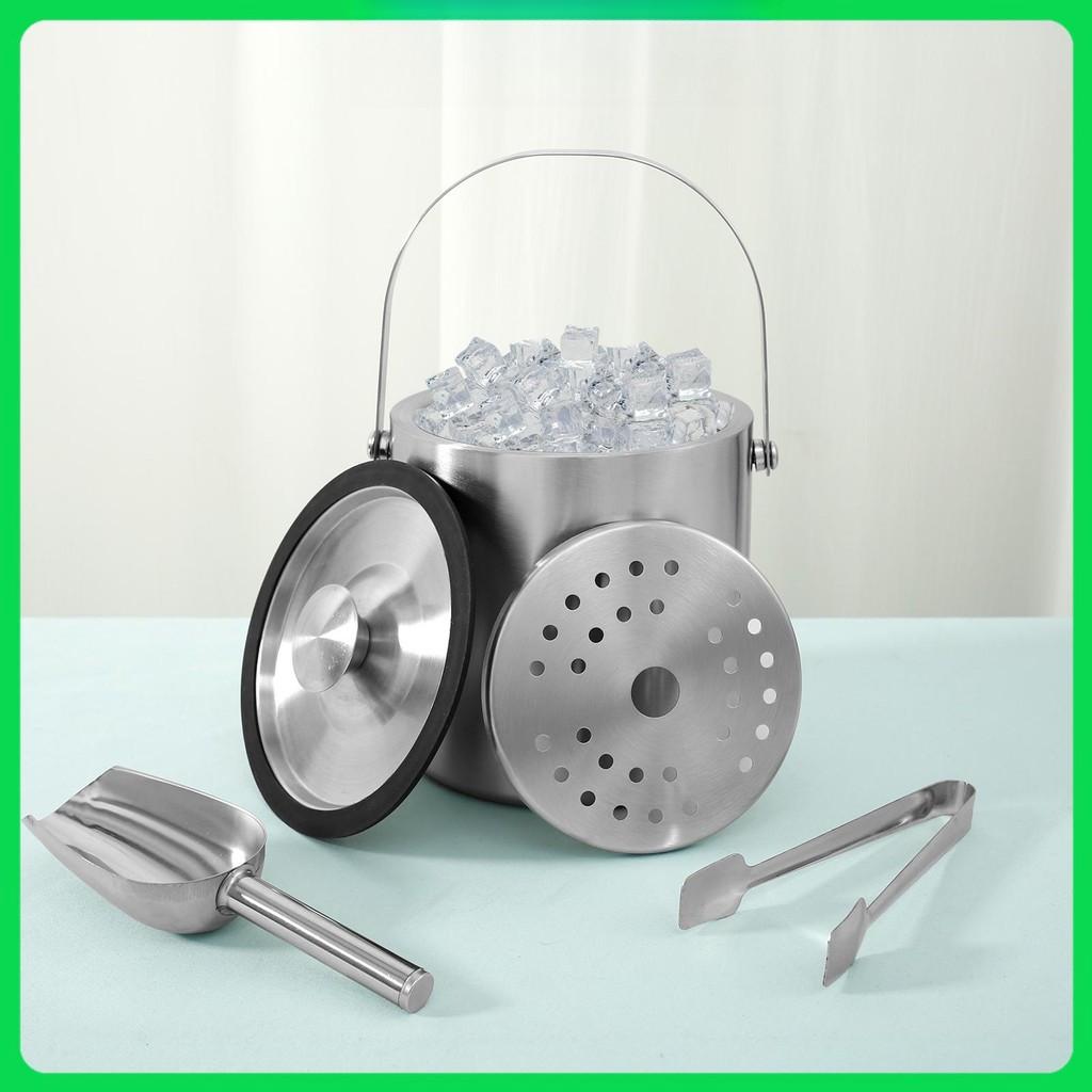 2L Large Capacity Stainless Steel Ice Cube Bucket Double Wall Insulated Ice Bucket Ice Bucket Container