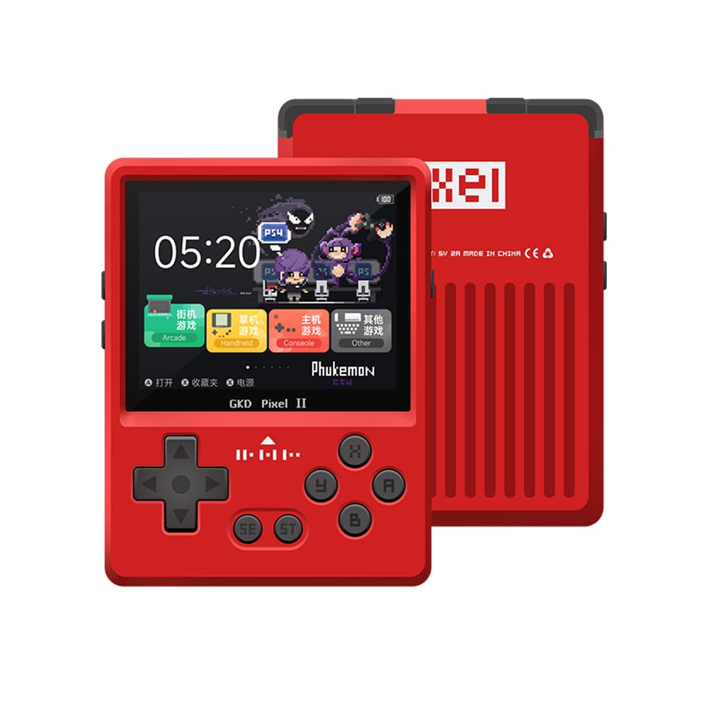 GKD Pixel II RK3326S Retro Portable Game CNC Aluminum Metal OpenSource Full IPS 64GB Red Console, Construction, System, 2.4-inch Screen, RAM,