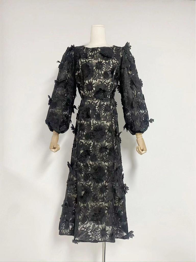 Australian Summer 2024 Floral Round Neck Hollow Waist Long Dress for Women