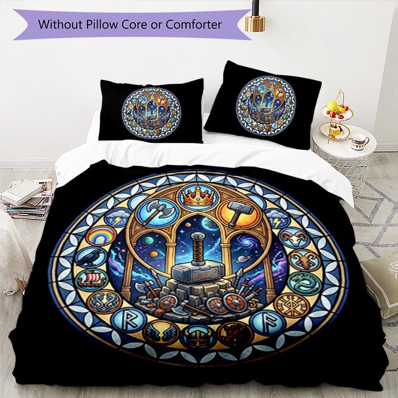 Mythology Symbols Pattern Bedding,Quilt Set Quilt Cover Pillowcase Home Birthday Gift (1*duvet cover+2*pillowcase,without core)