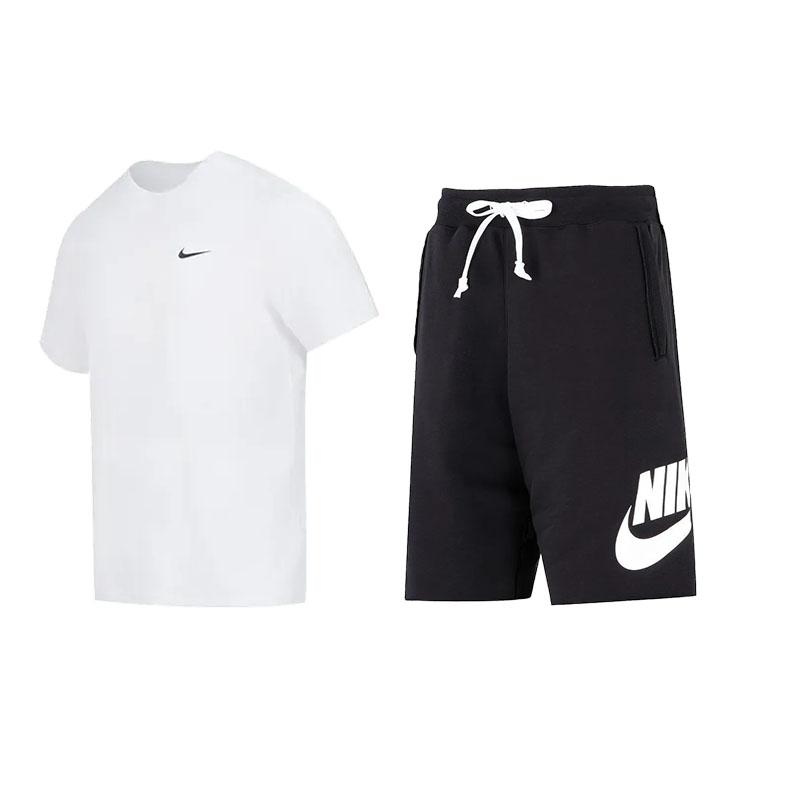 

Nike Футболка с круглым вырезом, однотонная, с коротким рукавом, и удобные шорты, повседневный спортивный комплект, унисекс, комплекты DV9840-100+DM6818-010 S