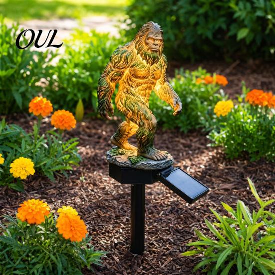 Solar Landscape Lighting Garden Light, Dragon Savage Statue, Wild Man Sculpture, Resin Decor Outdoor Night Light for Patio Yard Courtyard Warm Lantern