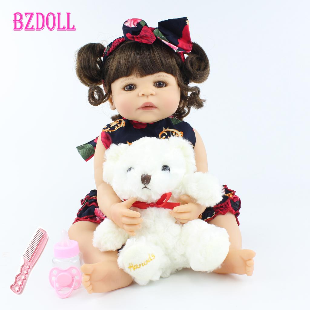 BZDOLL 55cm Full Silicone Reborn Baby Doll Toy Girl Boneca Vinyl Newborn Princess Toddler Bebe Alive Birthday Gift Shower Toy