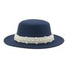 Top Hat Short Brim Hepburn Style British Style Small Round Tibetan High-end Jazz Hat Versatile Flat Top Felt Hat Pearl Premium New