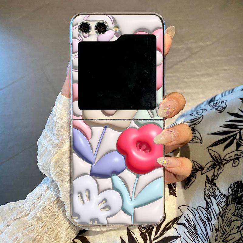 Pink Bowknot Pattern Clear Case For Samsung Galaxy Z Flip7 Flip6 Flip5 Hard Folding Phone Cover For Samsung Z Flip 7 6 5 4 3 5G