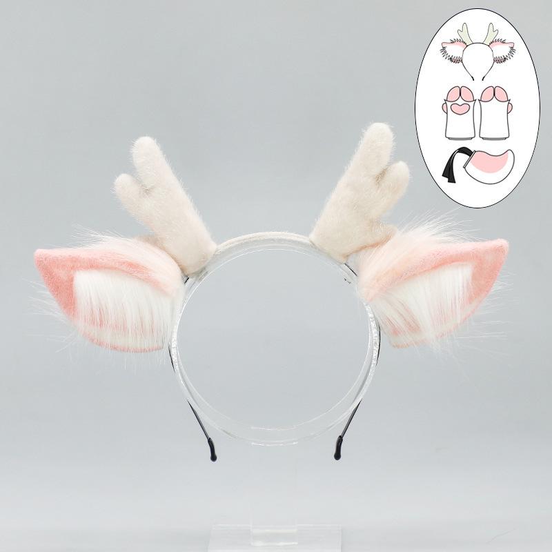 Plush Deer Antler Headband with Animal Ears - Cute Christmas Cosplay Hair Accessory for Women