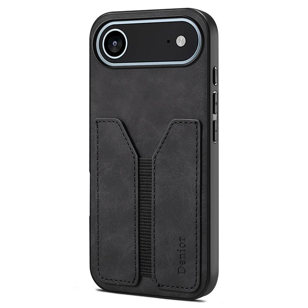 

DENIOR For iPhone 17 Air Case Elastic Card Holder PU Leather+TPU+PC Phone Cover Black