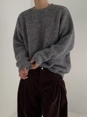 Men's Autumn Korean-Style Mohair Pullover: Trendy, Loose Round Neck Sweater