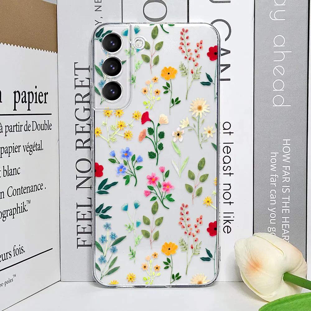 Cute Flower Painted Phone Case for Samsung S22 S21 FE Ultra Clear Silicone Soft Cases for Samsung Galaxy S25 S24 S23 Plus Covers