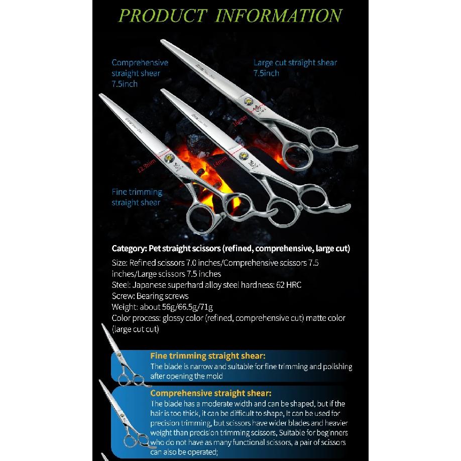 Fenice Master Series Pet Grooming Scissors Straight Thinner Chunker Fluffy Curved Bearing Screws Dog Grooming for Pet Beautician