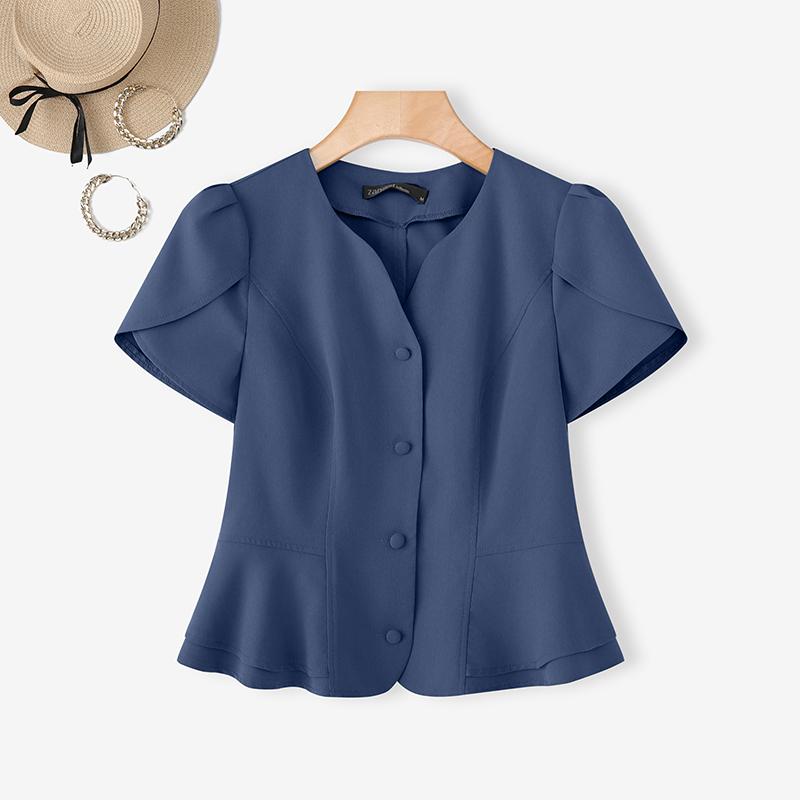 

ZANZEA Жіноча повсякденна літня блузка з V-подібним вирізом та коротким рукавом 5XL синій