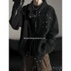 Men's High-End Black Denim Lapel Jacket - Retro High Street Style for Autumn/Winter