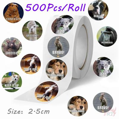 500Pcs/Roll Funny Animal Emoji & Inspiring Words Kids Rewards Stickers - DIY Scrapbooks Album Decor Sealing Label Decals