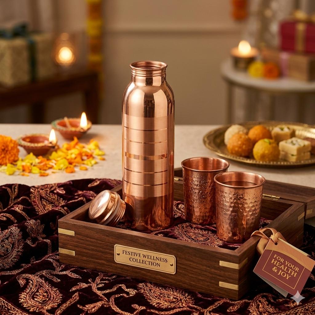 Nirmal Ganga Silver Touch Luxury Copper Bottle 1L | Premium Copper Water Bottle | Elegant & Leakproof
