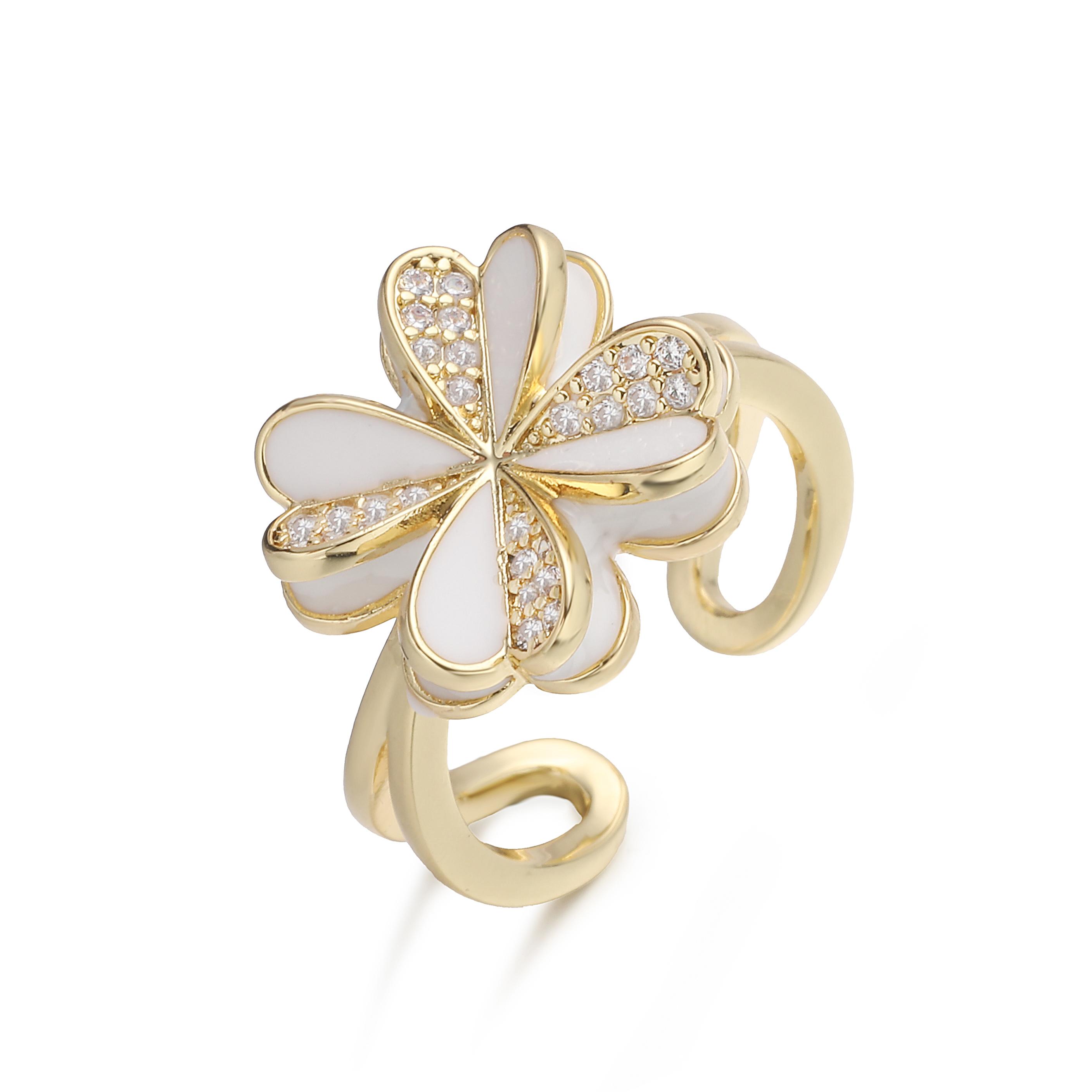 HECHENG,Enamel Dripping Glaze Zirconia Three-Life Flower Butterfly Pattern Ring Natural, Sweet, and Romantic Style Zircon 1 Pc resizable