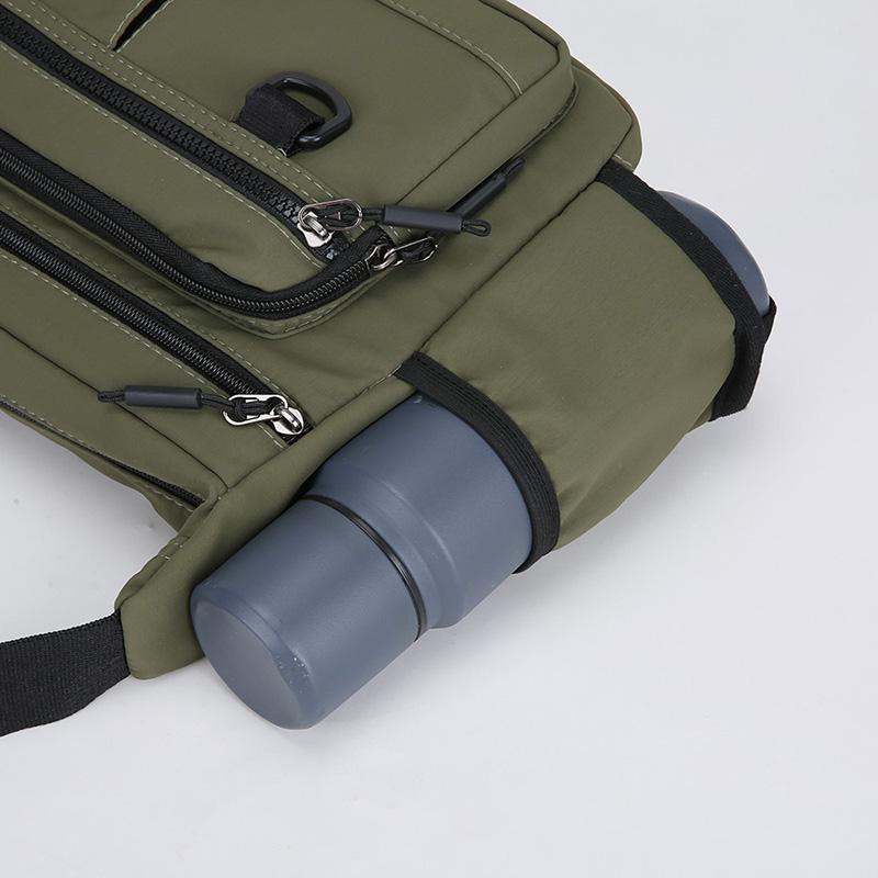 Multi-Zipper Pocket Men Shoulder Crossbody Bag with Bottler Holder Large Space Casual Messenger Bag for Outdoor Daily Use
