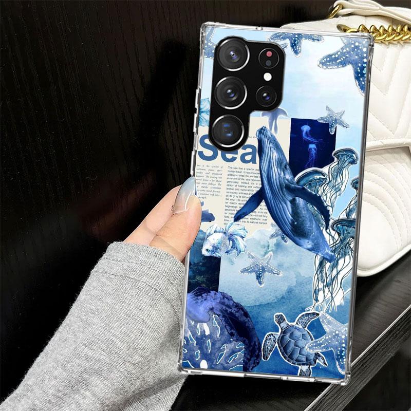 Ocean Starfish Sea Turtle Shark Case for Samsung Galaxy S25 S24 S23 S22 Ultra Soft Phone Cover S25 Edge S21 Plus S20 FE S10 + Bl