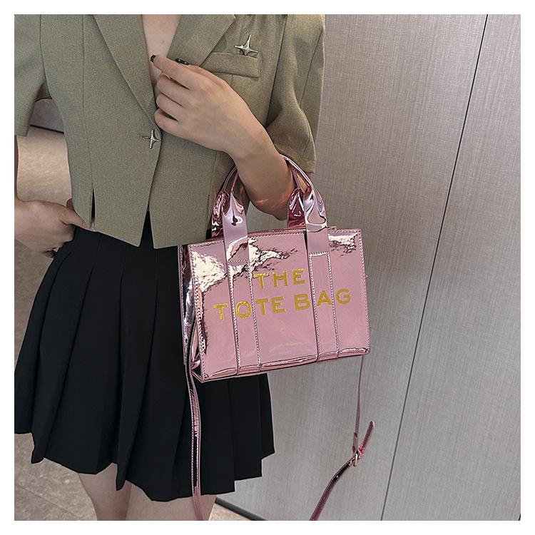 2023 Shiny Patent Leather Lettering Tote Bag for Women - Single Shoulder and Crossbody