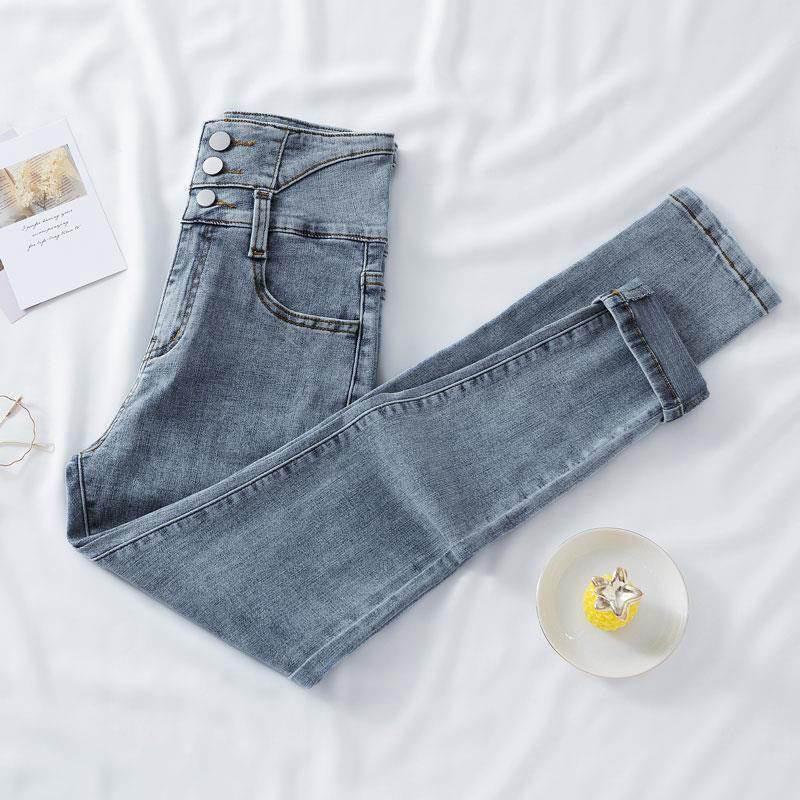 Damen High-Waist Slim Fit Koreanischer Stil Stretch Bleistiftjeans