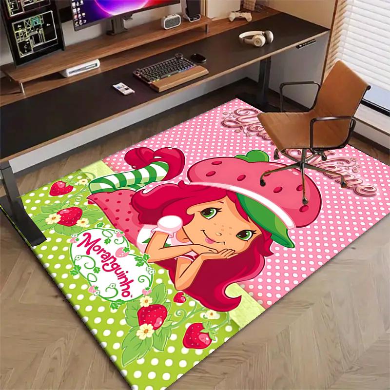 Princess Strawberry Design Area Rug Personalized Name- Non-Slip, Soft & Cozy Floor Mat for Living Room, Office - Indoor/Outdoor Carpet