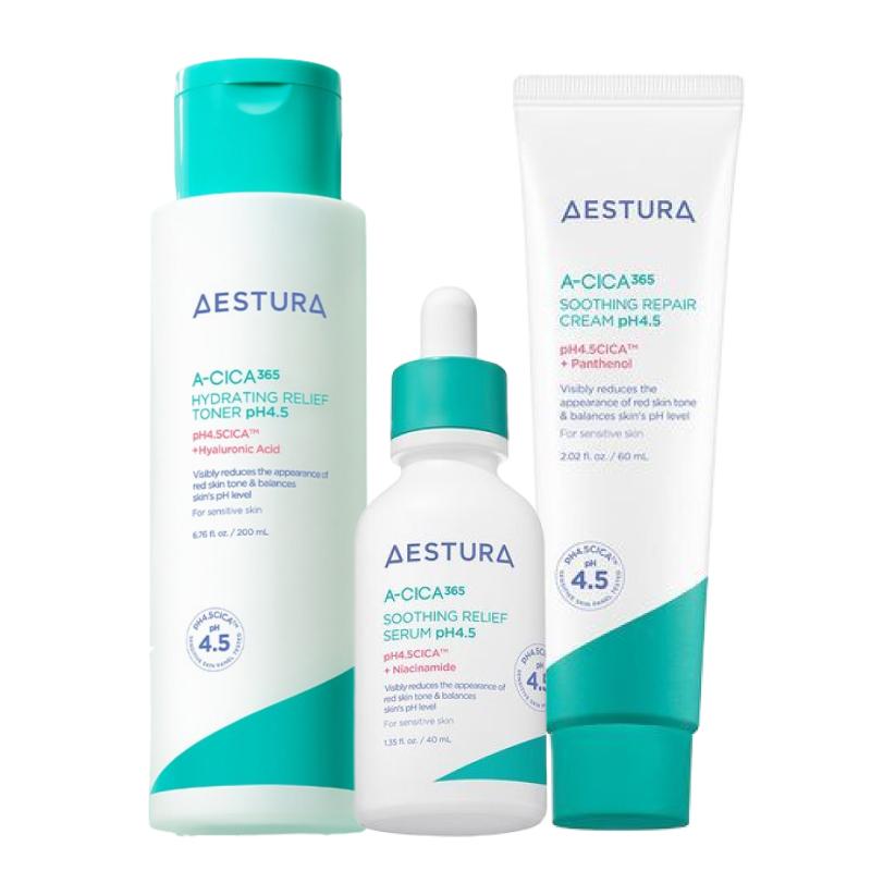 AESTURA A-Cica 365 Calming Skincare Set (Toner 200ml + Serum 40ml + Cream 60ml)