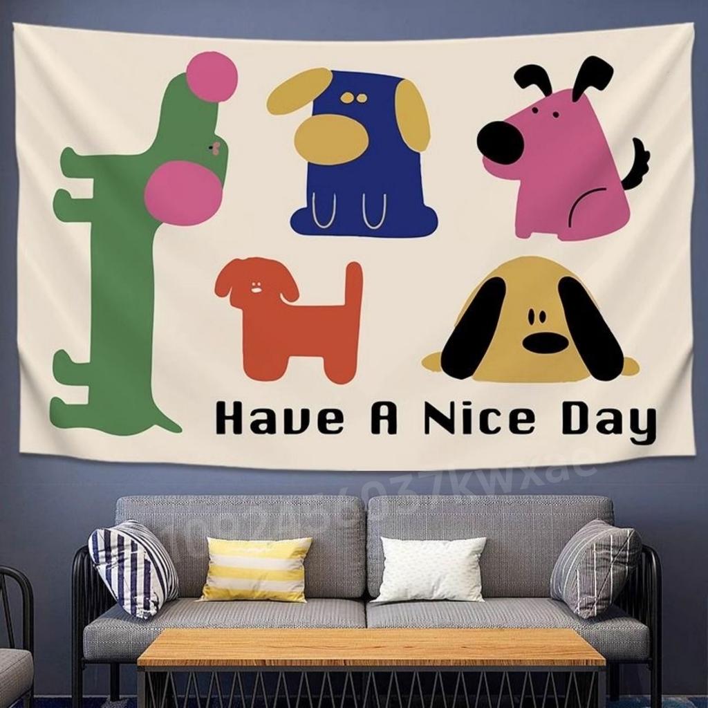 1 Pc Cartoon Dogs Hanging Cloth Background Cloth Dormitory Renovation Bedroom Headboard Decoration Wall Curtains Tapestries