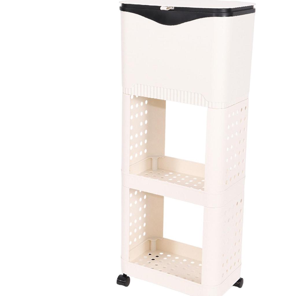Kitchen Trash Can with Lid with Storage Rack Decorative Wheeled Garbage Bin for Laundry Room Dormitory Garden Garage Office