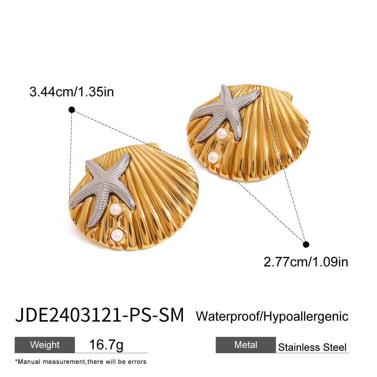 Jiedin European and American stainless steel starfish stud earrings shell rings titanium steel ocean jewelry earrings