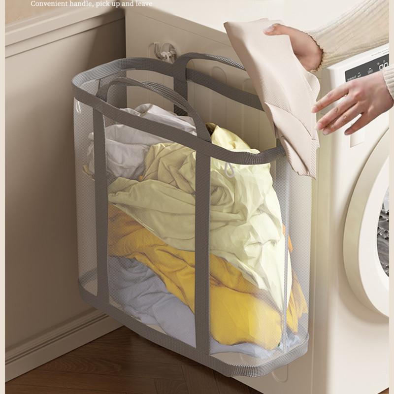Large Capacity Nylon Mesh Laundry Basket with Handle Breathable Folding Portable Dirty Clothes Organizer Bags Toys Storage Bag