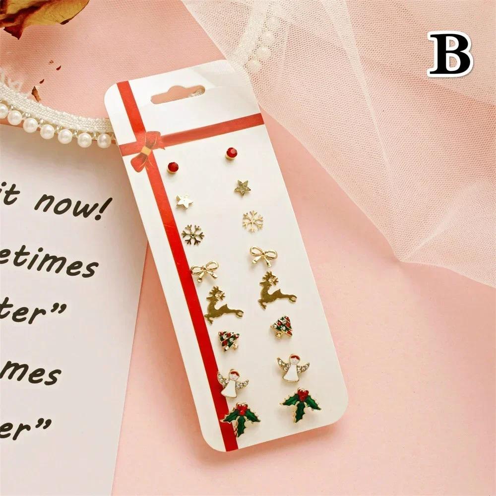 

Рождественский комплект сережек, рождественские подарки для женщин, 8 пар, комплект сережек в виде елки с изображением лося, модные аксессуары для женщин B