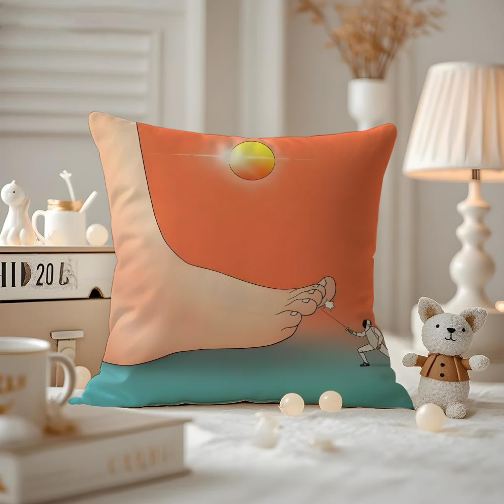 Abstract Funny Illustration Cushion Cover Anti-dustmite Pillowcase Invisible Zipper Silky Short Plush Sofa Cushion Cover