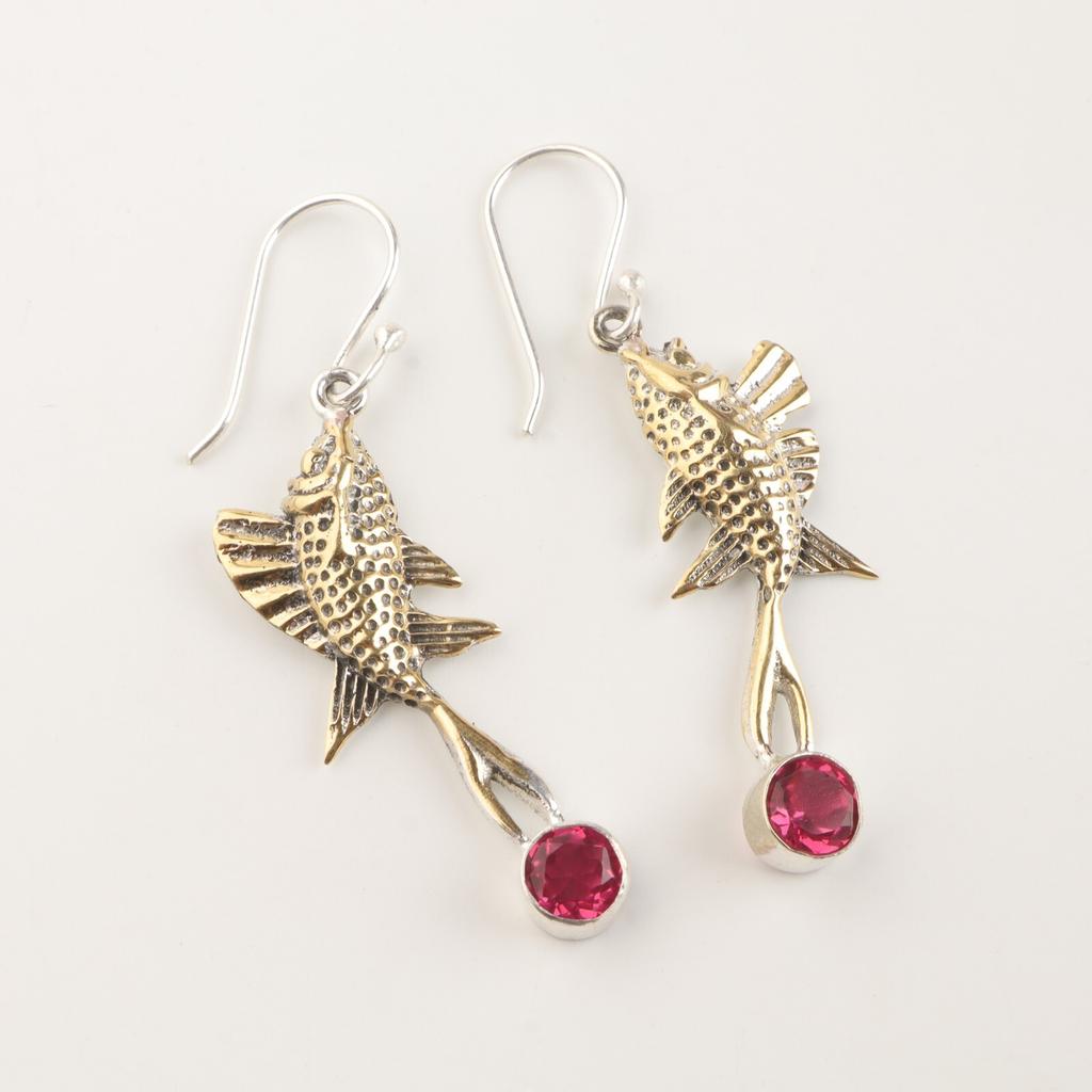 Natural Pink Rubellite Gemstone 925 Sterling Silver Handcrafted Earrings 2.17" EE-148-1