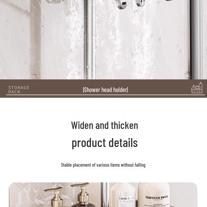 Universal No-Drill Shower Head Holder & Shelf for Bathroom Rods