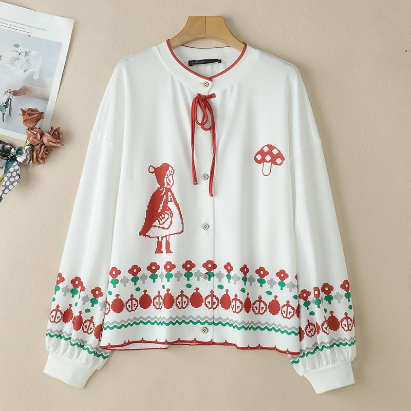 

ZANZEA Женская повседневная блузка с круглым вырезом и длинным рукавом со смешным принтом S белый