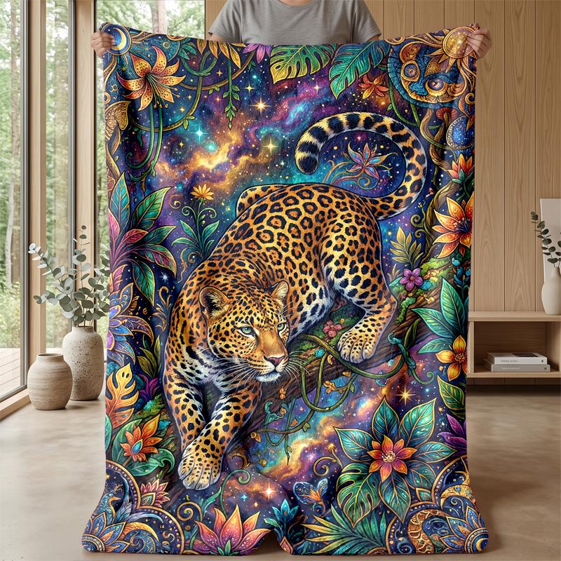 Jaguar in Lush Jungle 1 Theme blanket Lightweight Warm Flannel Blanket Decorative Throw Blanket for Home Decoration