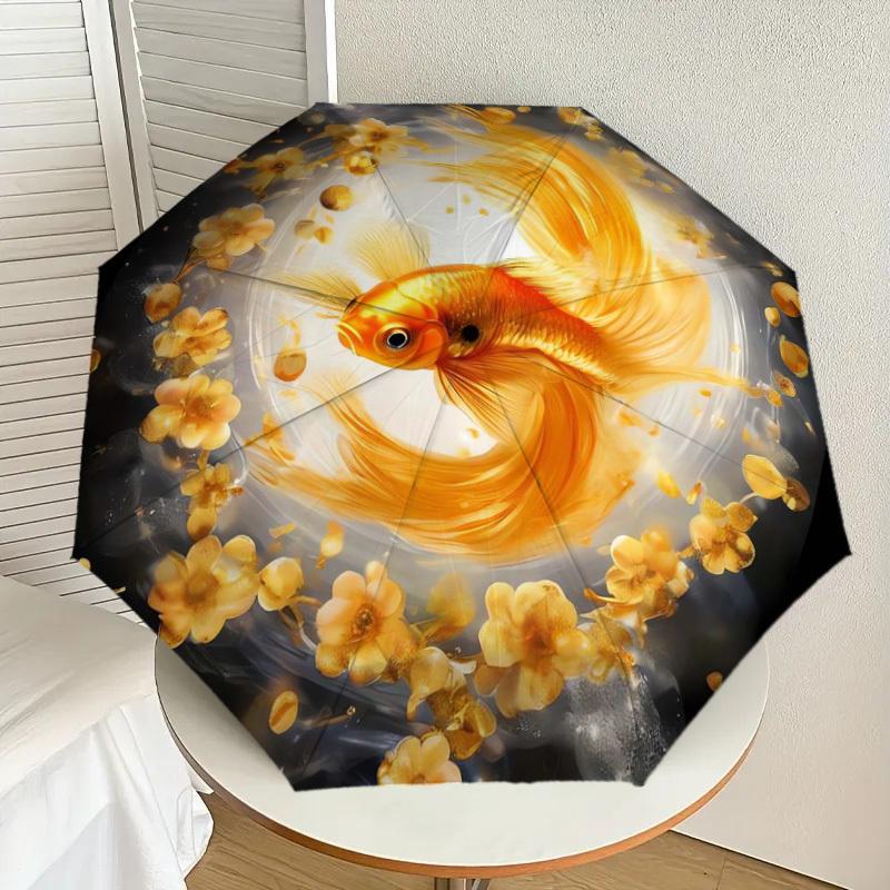 

1pc Golden Fish Swimming in Flowers Umbrella with Plastic Handle,Suitable for All Seasons Home Travel Outdoor UmbrellaDD497