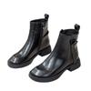 00B000000 leather women's short boots, square head thick heel 0 cm side zipper soft leather short boots, autumn and winter spot women's