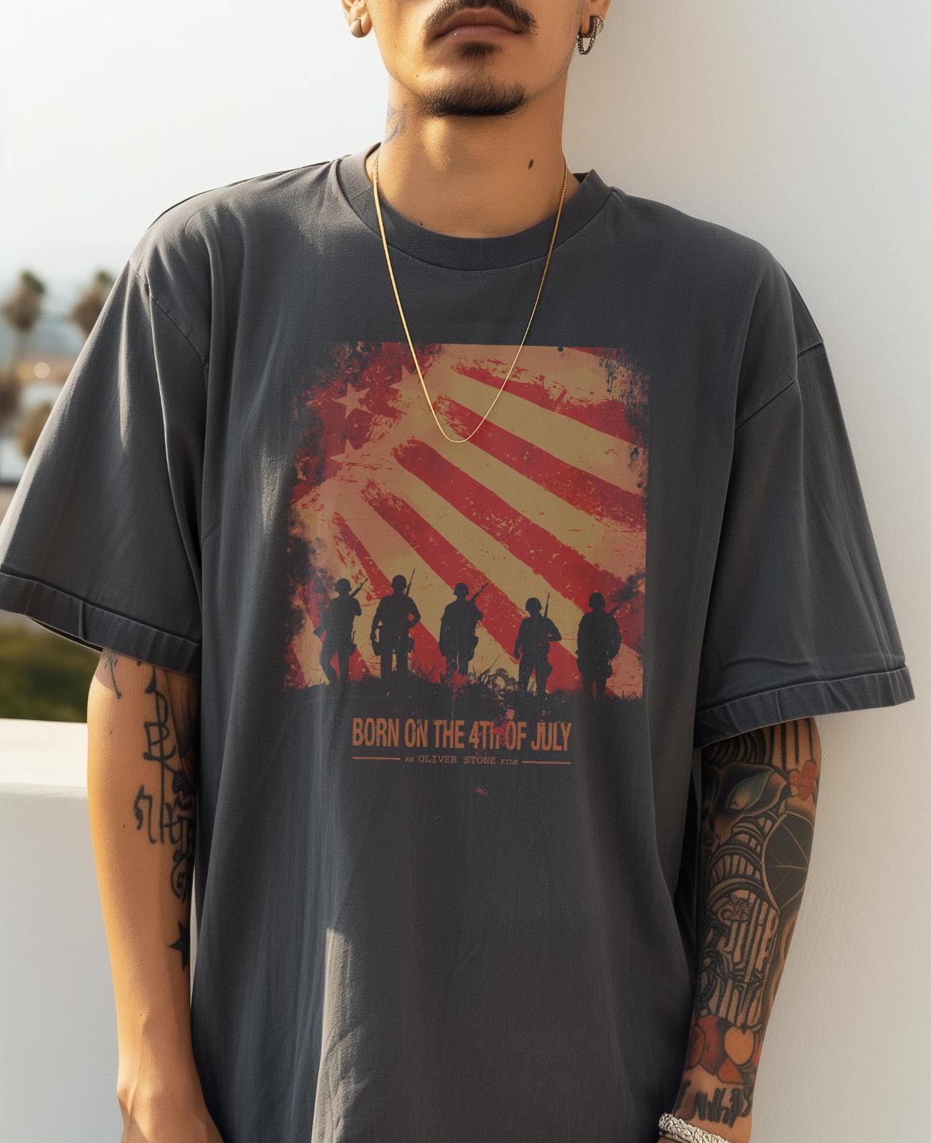 

Born on the Fourth of July T shirt - Oliver Stone Film Tribute, Patriotic Movie M