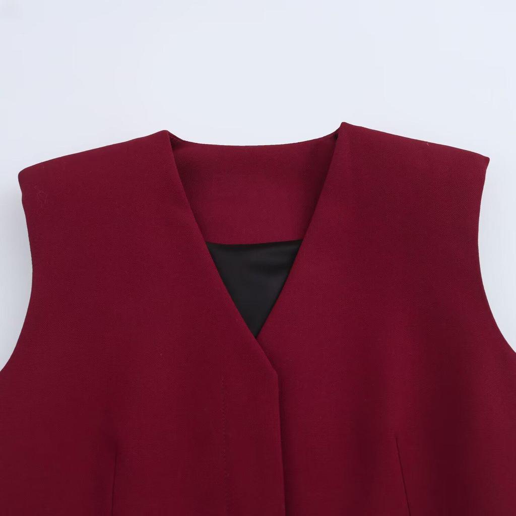 Women's European & American Style V-Neck Sleeveless Vest + Casual Pants Solid Color Set