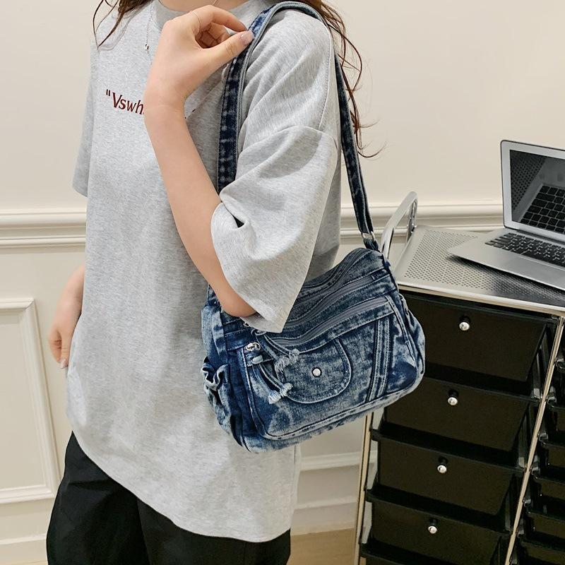 Crossbody Bag Women's Vintage Denim Bag Large Capacity Lightweight Shoulder Bag